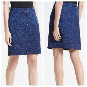 Banana Republic Cobalt Blue Leopard Print Button Front Skirt